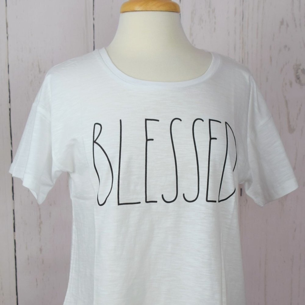 Rae Dunn "Blessed" White T-Shirt Graphic Tee Cotton Women's XS NWT - Picture 4 of 6
